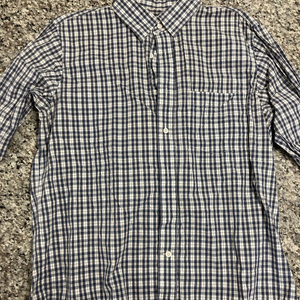 Medium Blue Checkered Eddie Bauer Dress Shirt
